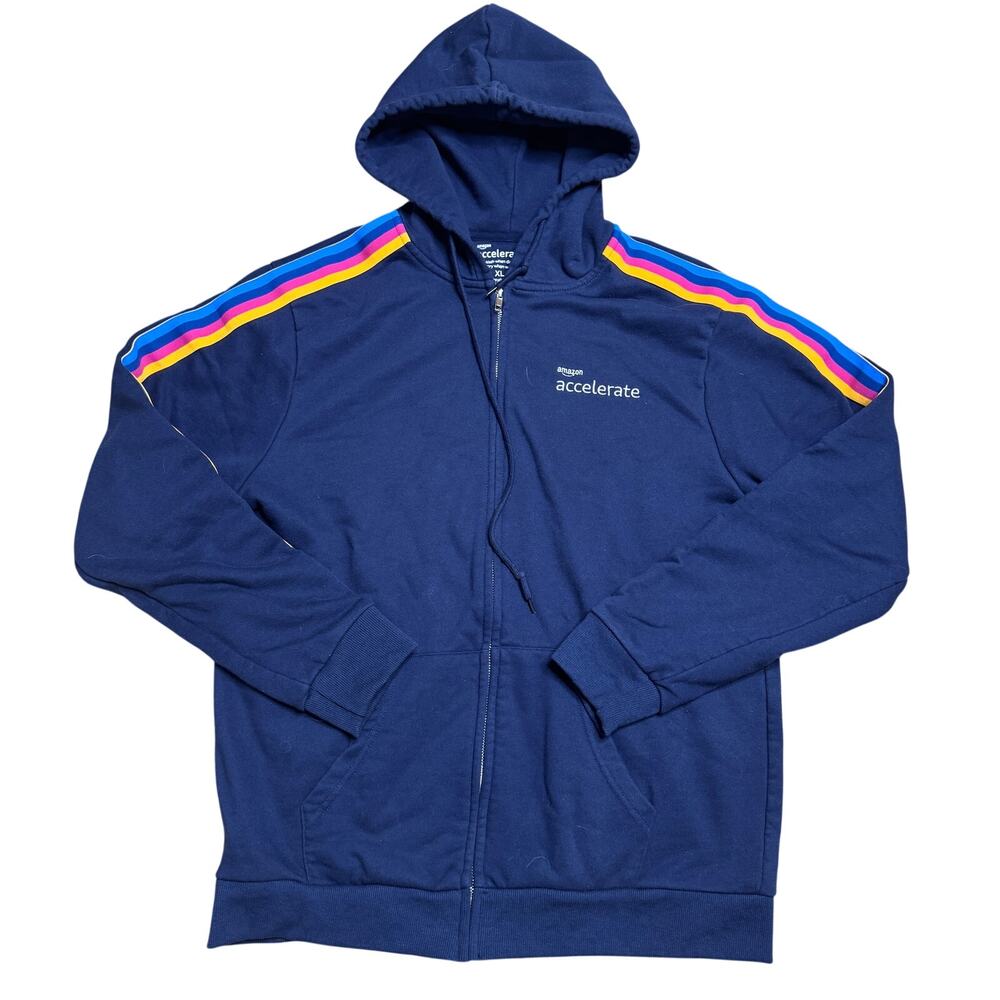 AMAZON ACCELERATE HOODIE MENS XL EXTRA LARGE CONFERENCE SWAG BLUE FULL ZIP USED